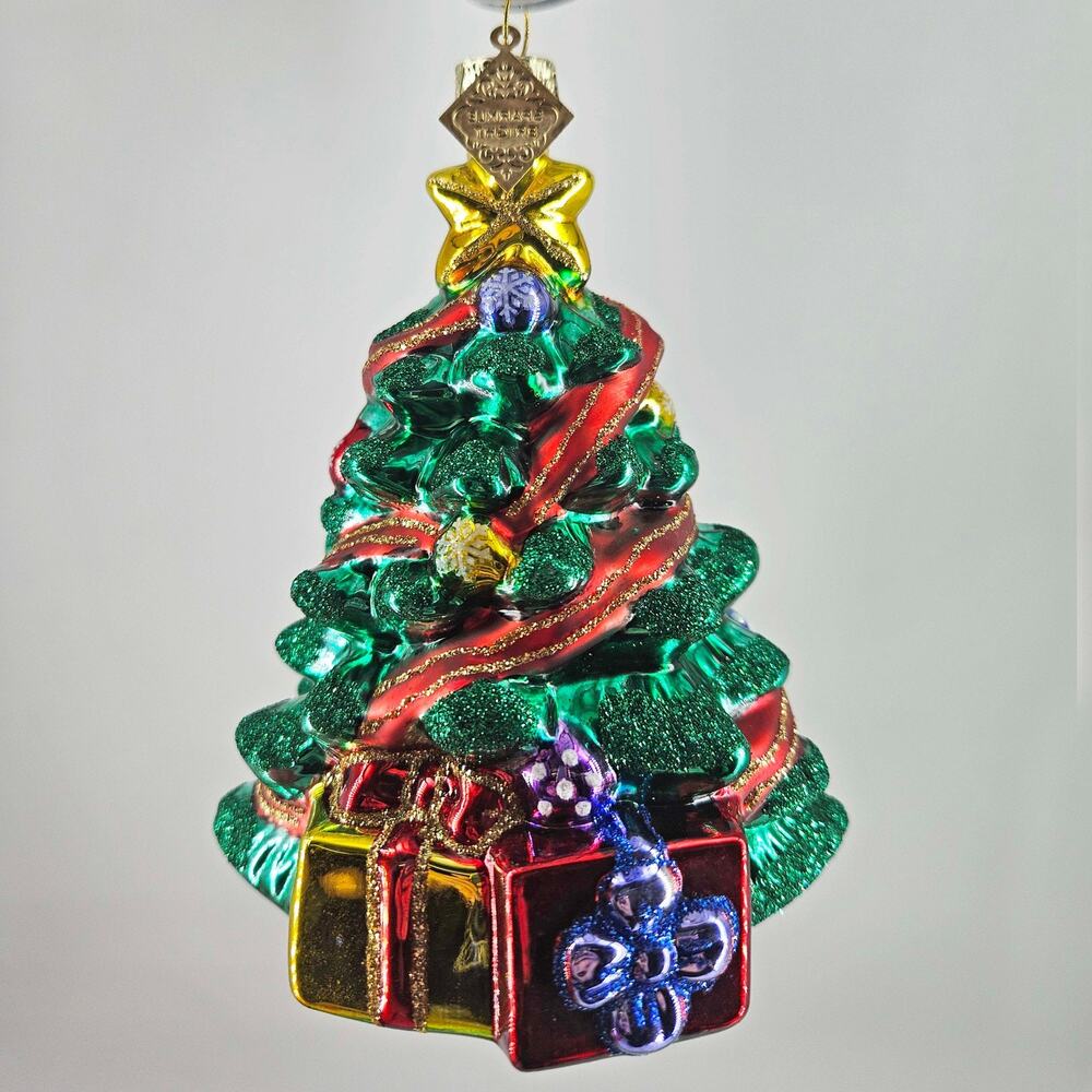 Sparkle Bright Christopher Radko glass Christmas tree w gifts Ornament, New